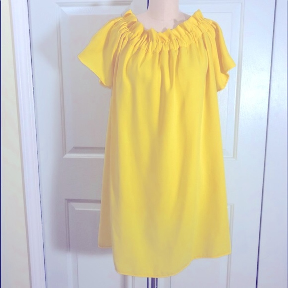 Pleione Ruffled Off Shoulder Dress Yellow Sz XL - Picture 2 of 8